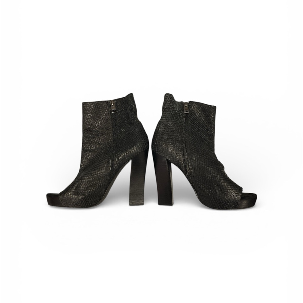 All Saints Snakeskin Leather Black Heeled Booties